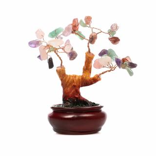 Copac Bonsai Feng Shui mediu cu mix de pietre semipretioase