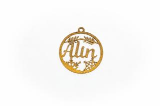 Decoratiune aurie din lemn cu nume - Alin