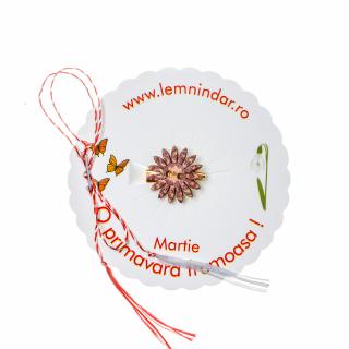 Martisor-brosa cu o floare retro in stil boem bordo cu portocaliu