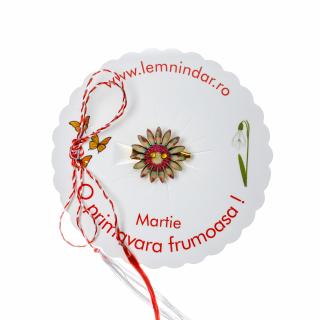 Martisor-brosa cu o floare retro in stil boem crem, roz si turcoaz cu centrul roz