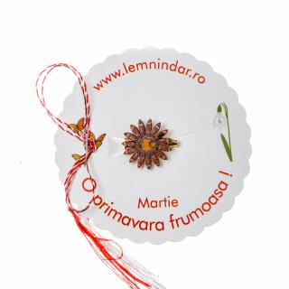 Martisor-brosa cu o floare retro in stil boem maro cu turcoaz