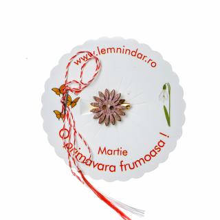 Martisor-brosa cu o floare retro in stil boem maronie cu roz