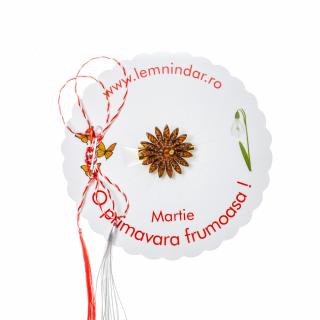 Martisor-brosa cu o floare retro in stil boem model maro pestrit