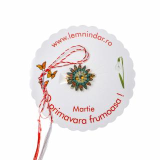 Martisor-brosa cu o floare retro in stil boem model verde cu floricele