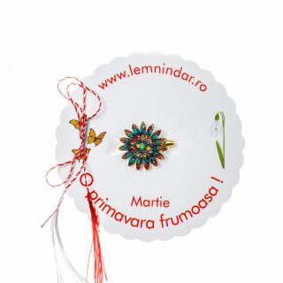 Martisor-brosa cu o floare retro in stil boem model vitraliu