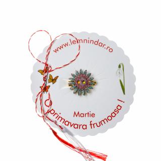 Martisor-brosa cu o floare retro in stil boem turcoaz si roz