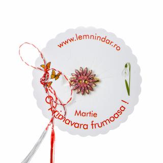 Martisor-brosa cu o floare retro in stil boem visiniu cu picatele crem