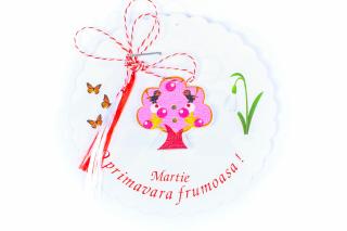 Martisor-brosa cu un copacel roz cu pasare