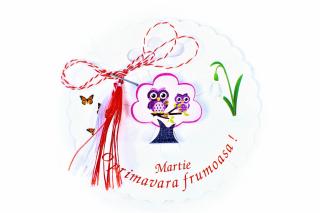 Martisor-brosa cu un copacel si bufnite