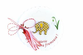 Martisor-brosa cu un elefantel galben