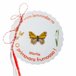 Martisor-brosa cu un fluturas model cu galben si crem