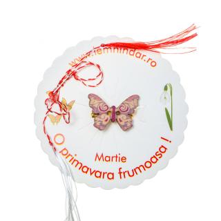 Martisor-brosa cu un fluturas model cu mov si alb