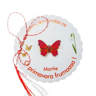 Martisor-brosa cu un fluturas model cu rosu