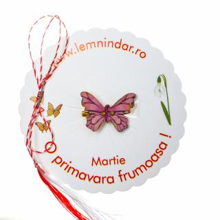 Martisor-brosa cu un fluturas model cu roz si mov