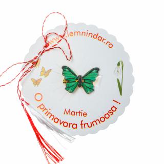 Martisor-brosa cu un fluturas model cu verde si negru