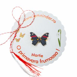 Martisor-brosa cu un fluturas model negru cu dunga rosie