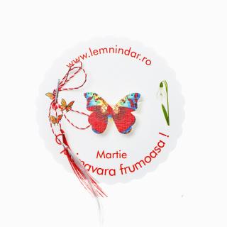 Martisor-brosa cu un fluturas rosu cu model