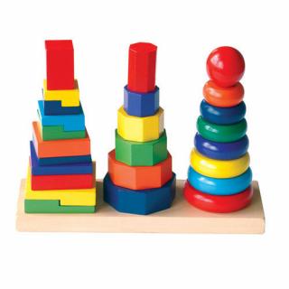 Piramida din lemn cu forme Montessori 3 in 1
