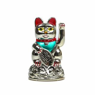 Statueta Feng Shui Pisica argintie pentru prosperitate