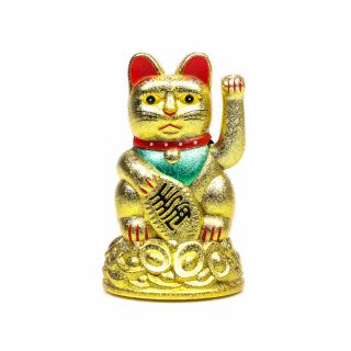 Statueta Feng Shui Pisica aurie pentru prosperitate