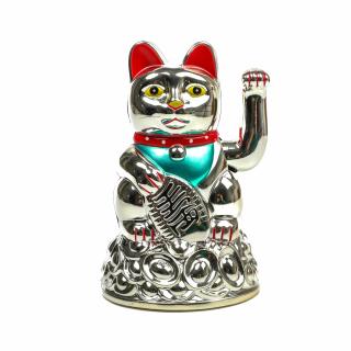 Statueta Feng Shui Pisica mare argintie pentru prosperitate