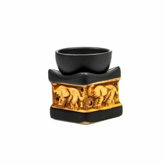 Vas mic din ceramica negru cu maro pentru ulei aromatic, cu elefant