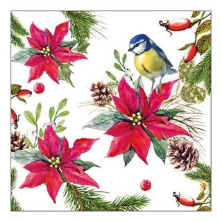 Șervețele pentru DECOUPAGE - Bird on Poinsettia - 1 buc