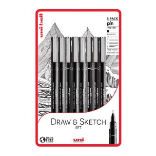 Set de UNI PIN markere fineliner Draw and Sketch 8 buc.