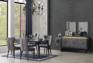 Mobila living ASPENDO BLACK (cabinet + oglinda + masa + 6 scaune)