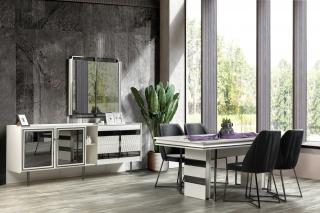 Mobila living DELUXE (cabinet + oglinda + masa + 6 scaune)