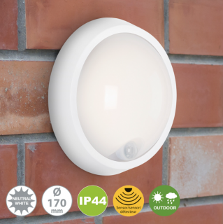 Aplica LED pentru exterior Briloner Leuchen, cu senzor de miscare, 12W, 1150 lumeni, lumina neutra (4000K), IP44, Alb