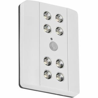 Lampa de veghe cu LED integrat Briloner Lero, 0.64W, 7 lm, senzor lumina miscare, lumina alba rece (6500K), 8 baetrii AAA incluse, Alb