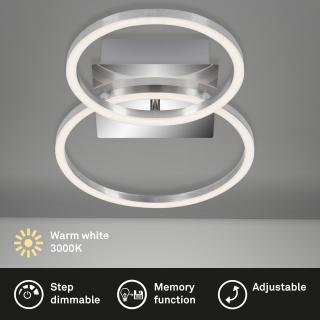 Lustra LED Briloner , FRAME , 16W , 1350 lumeni , lumina calda , intensitate reglabila din intrerupator, 2 cercuri , Nichel
