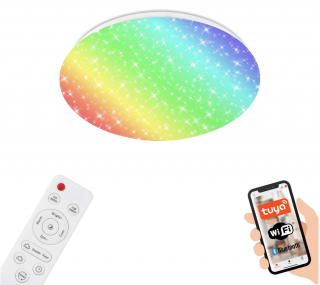 Plafoniera LED RGB inteligenta Briloner, Wi-Fi, telecomanda, dimabil, lumina alba si colorata, IP44, compatibil Amazon Alexa si Google Home, 33cm, Alb