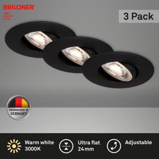 Set 3 spoturi LED Briloner Leuchen Ultra Slim, 3X5W, 3x460 lumeni, driver alimentare inclus, ajustabil, lumina calda (3000K), IP23, Negru