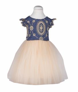 Rochie cu fusta de tulle crem si blug brodat, TinTin Shop