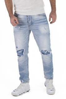 Blugi regular fit albastri deschis cu rupturi