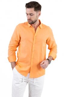 Camasa orange din in cu guler normal