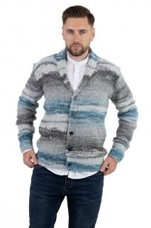 Cardigan din tricot multicolor si guler cu rever