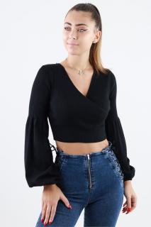 Crop top femei tricot negru