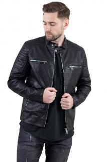 Geaca eco-piele neagra cu fermoare