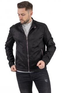 Geaca neagra piele intoarsa eco model drept