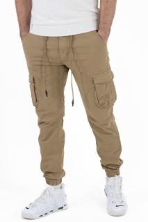 Pantaloni bej cargo cu buzunare slim fit