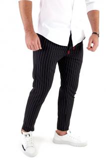 Pantaloni negri lungi casual cu dungi albe