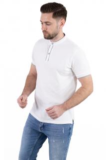 Tricou alb cu guler corean si 2 nasturi