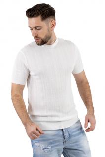 Tricou alb din tricot cu torsade