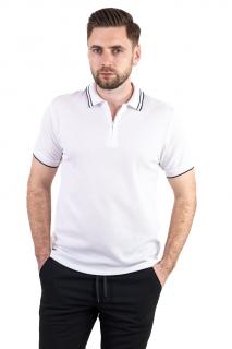 Tricou alb polo cu fermoar material texturat
