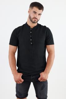 Tricou barbati din bumbac texturat cu aspect de in negru