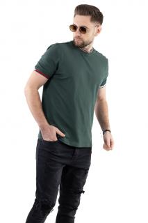 Tricou barbati verde cu detalii la guler si maneci