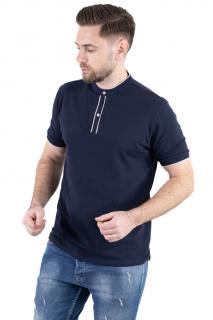 Tricou bleumarin cu guler corean si 2 nasturi